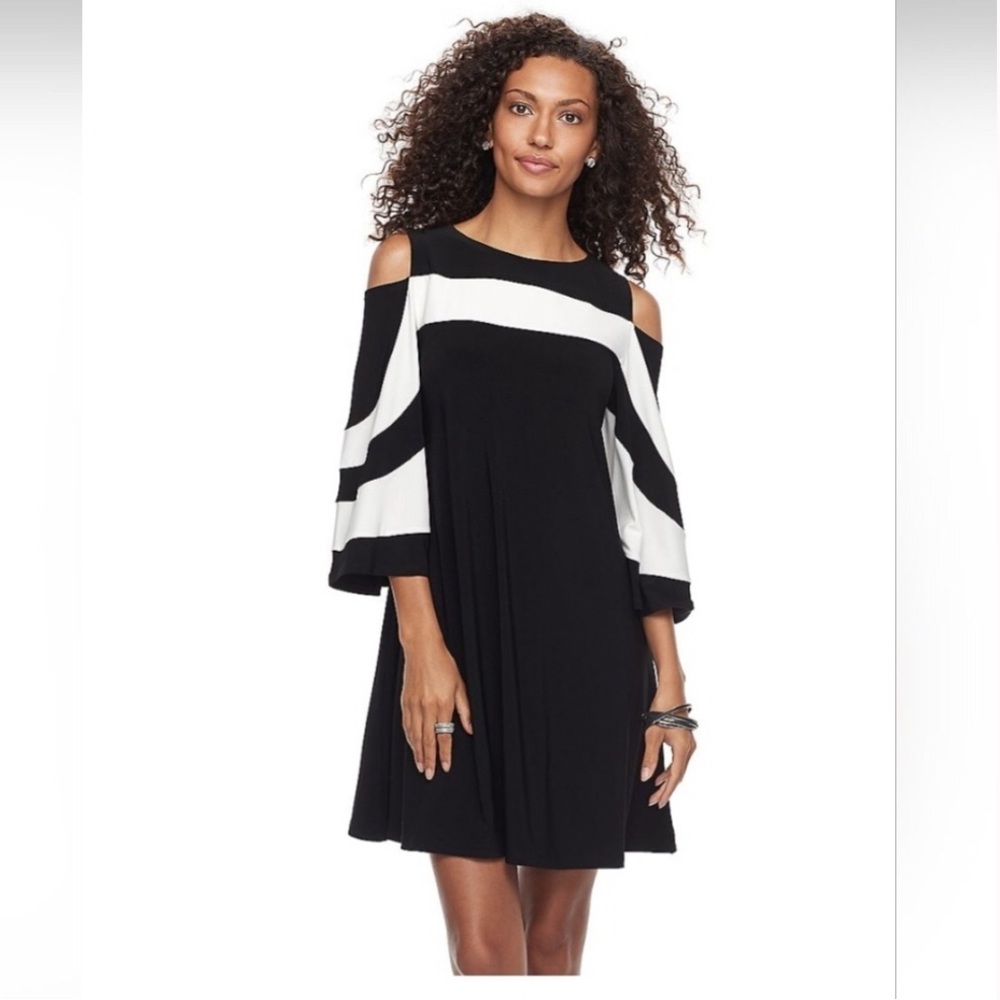 NWT Nina Leonard Cold Shoulder Dress (M) Black/White